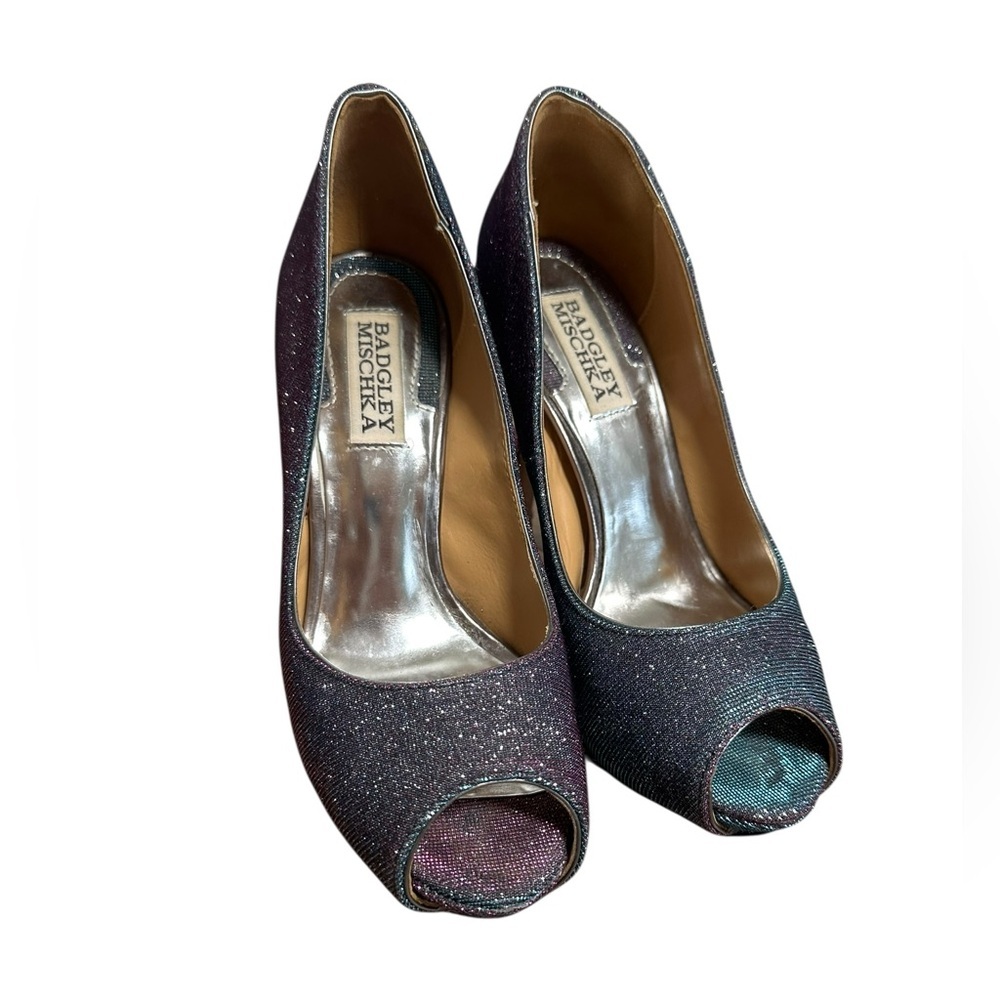 Badgley Mischka Humbie IV Womens Peep-Toe Iridescent Grey/Plum Color Size 6